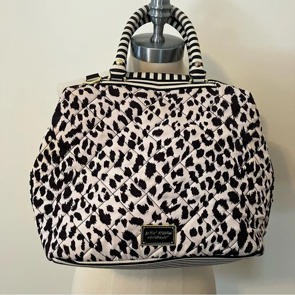 Betsey Johnson Black White Leopard Polka Dot Small Shoulder Satchel Purse 90s